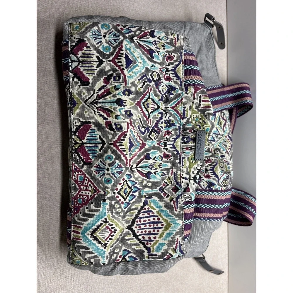 The Sak Sakroots Tote Gray Geometric Catalina Cotton Canvas Double Handles